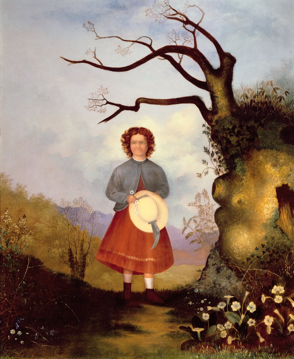 Ung flicka i ett landskap med primörer, c.1850 av English School