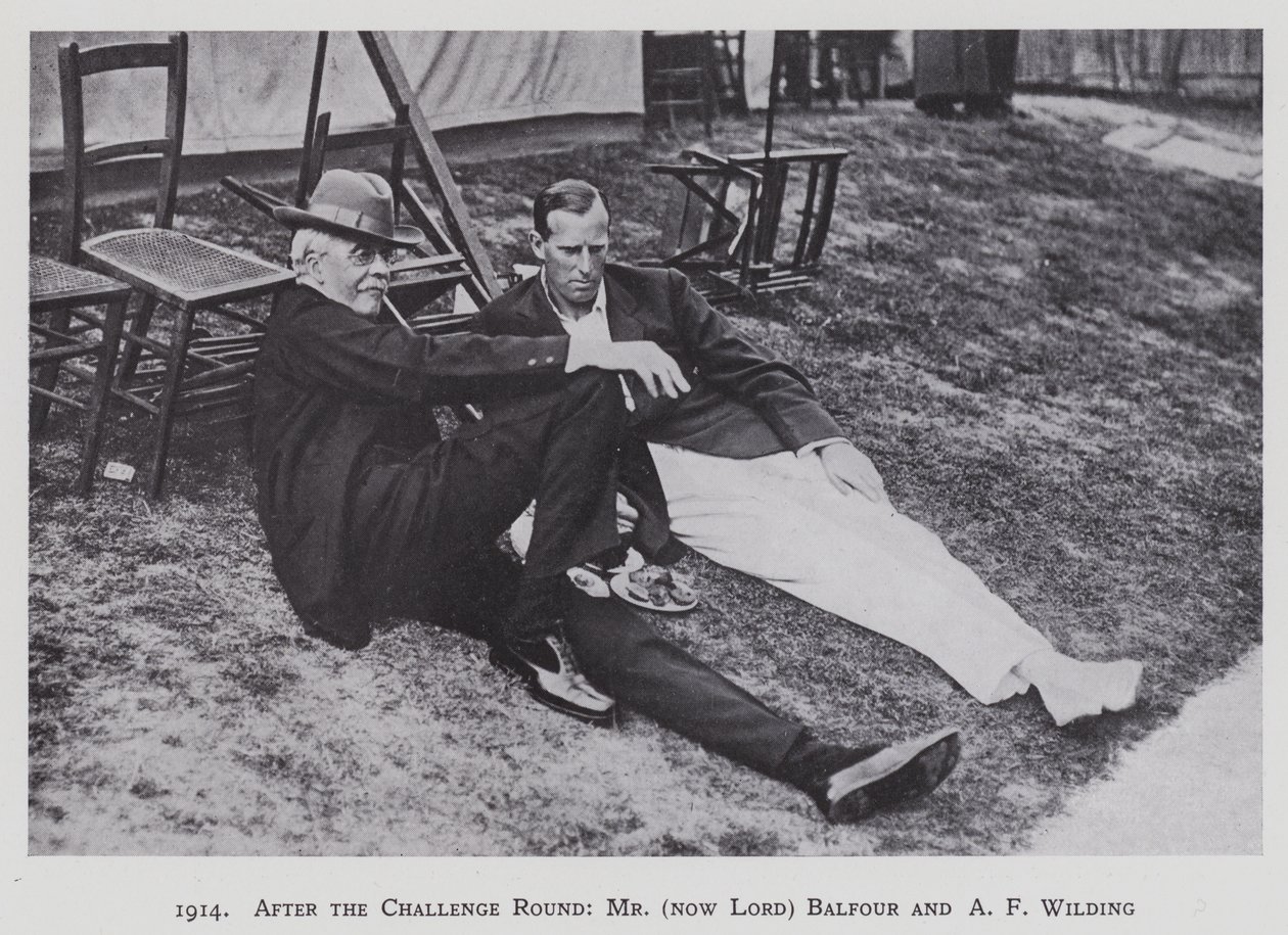 1914, Efter utmaningsrundan, Mr (nu Lord) Balfour och A F Wilding (svartvitt foto) av English Photographer