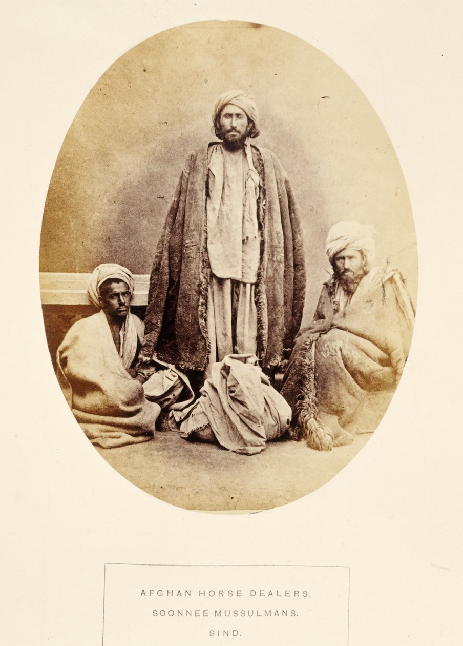 Afghan Horse Dealers, Soonnee Mussulmans, Sind, från The People of India, av J. Forbes Watson, publicerad 1868 (albumtryck) av English Photographer
