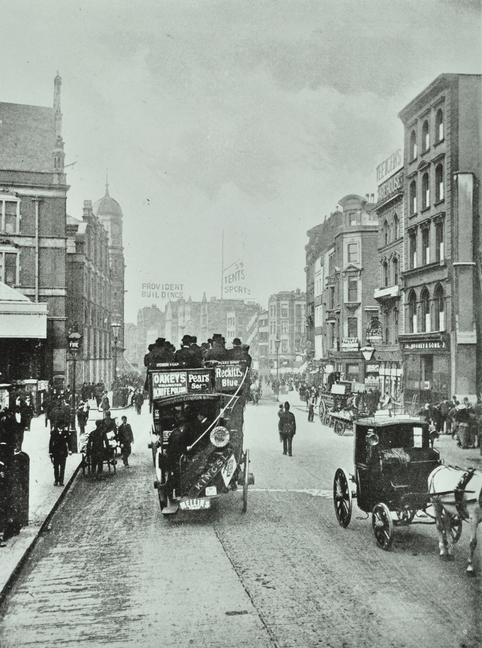 Bishopsgate: norr om Liverpool Street, London, 1890 av English Photographer