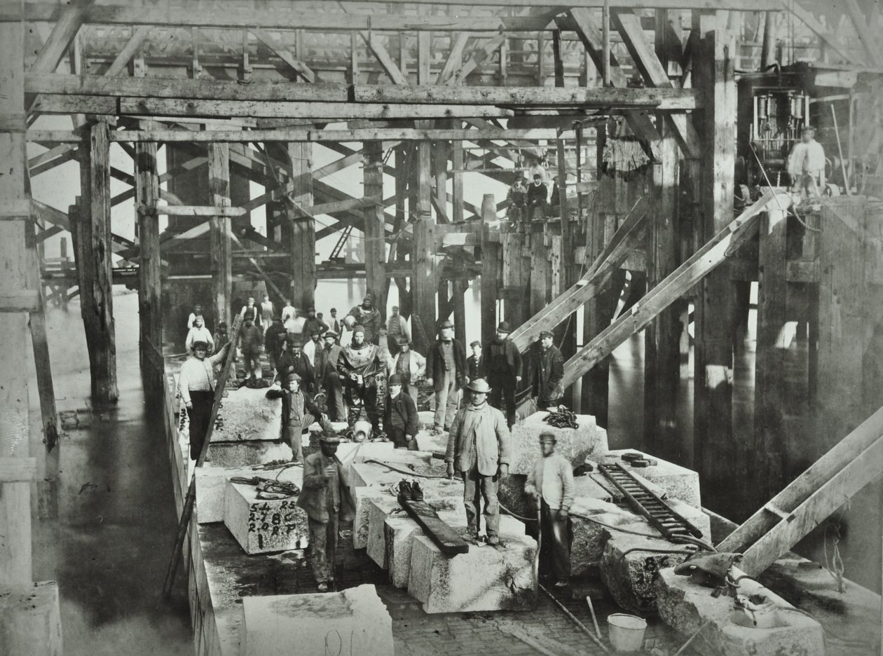 Blackfriars Bridge: byggnadsarbetare, 1869 av English Photographer