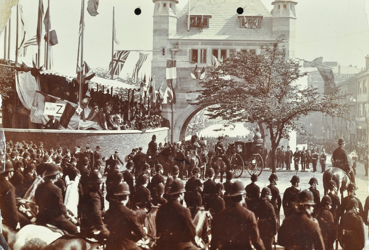 Blackwall Tunnel: släkting som prinsen av Wales, senare kung Edward VII, och prinsessan Alexandria närvara vid den ceremoniella invigningen av tunneln, 1897 av English Photographer
