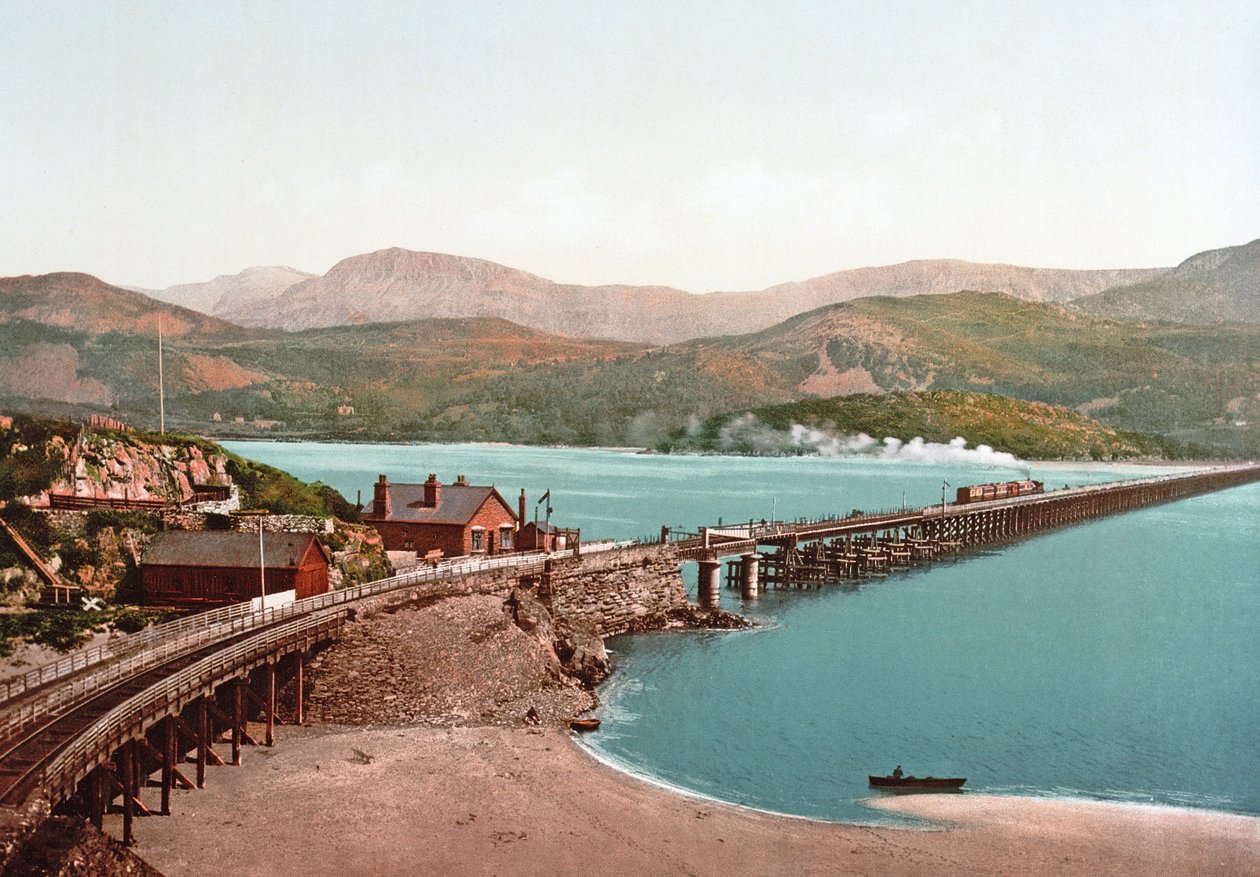 Cadair Idris och Barmouth Bridge, pub. c.1900 av English Photographer