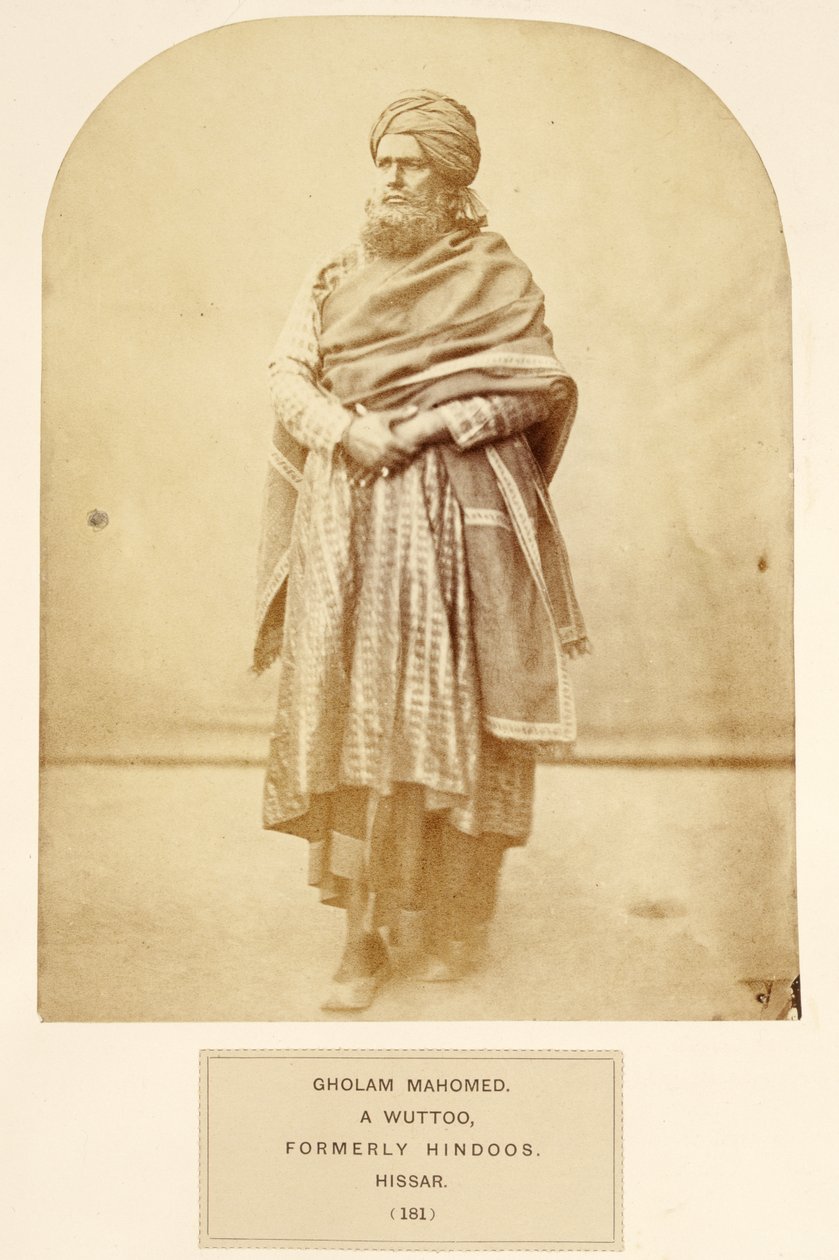 Gholam Mahomed, a Wuttoo, tidigare hinduer, Hissar, från The People of India, av J. Forbes Watson, publicerad 1868 (albumtryck) av English Photographer