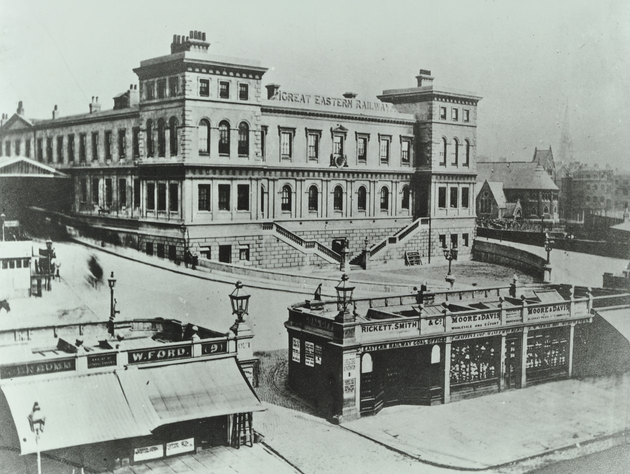 Great Eastern Terminus vid Bishopsgate: exteriör, 1862 av English Photographer