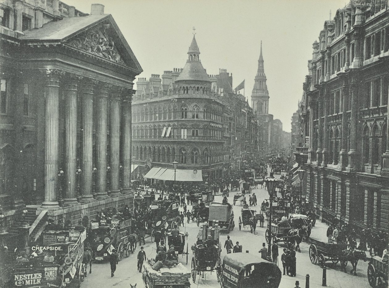 Mappin och Webb, Cheapside, från Mansion House som ser västerut, City of London, 1895 av English Photographer
