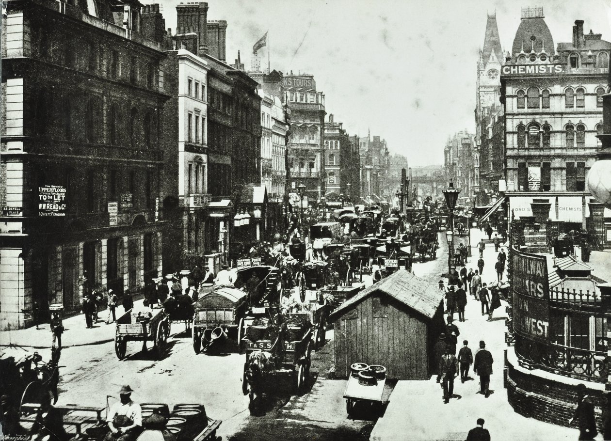 New Bridge Street, med utsikt över Ludgate Circus, City of London, 1890 av English Photographer