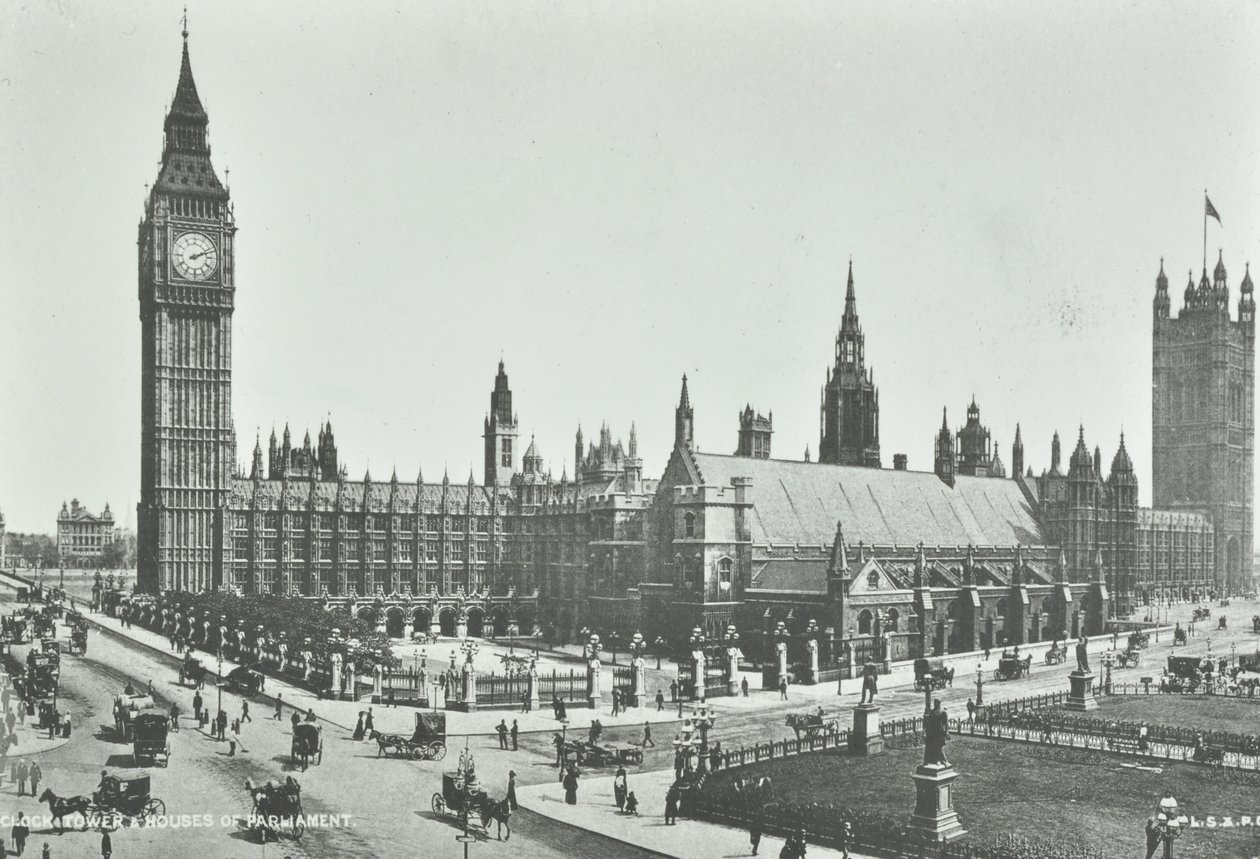 Parliament Square, Westminster LB: blick österut till Big Ben och Houses of Parliament, 1895 av English Photographer