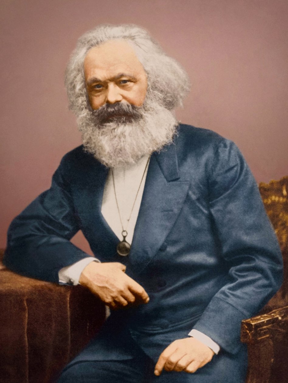 Porträtt av Karl Marx i blå kostym (foto) av English Photographer