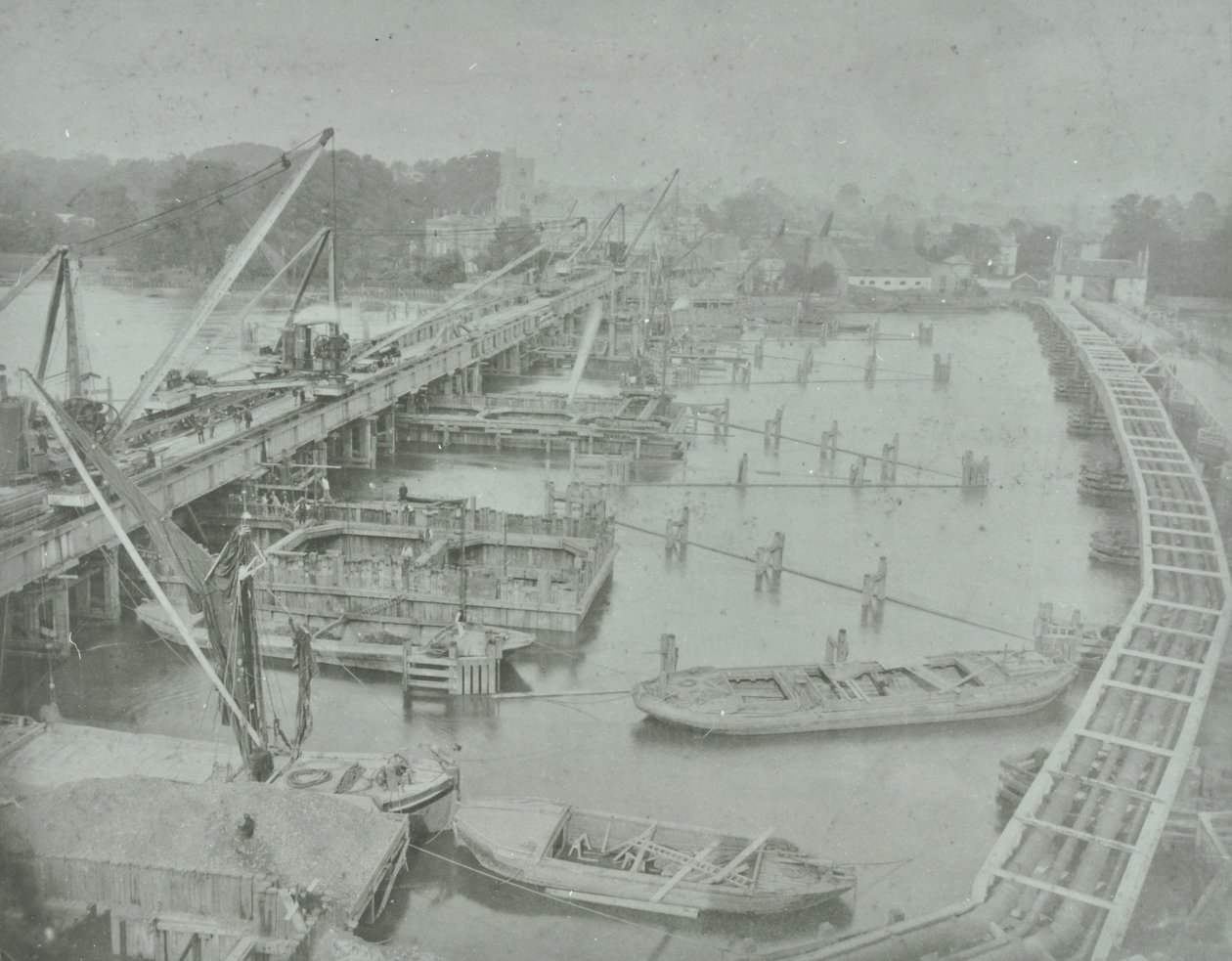 Putney Bridge: gräva fundament för ny bro, 1883 av English Photographer