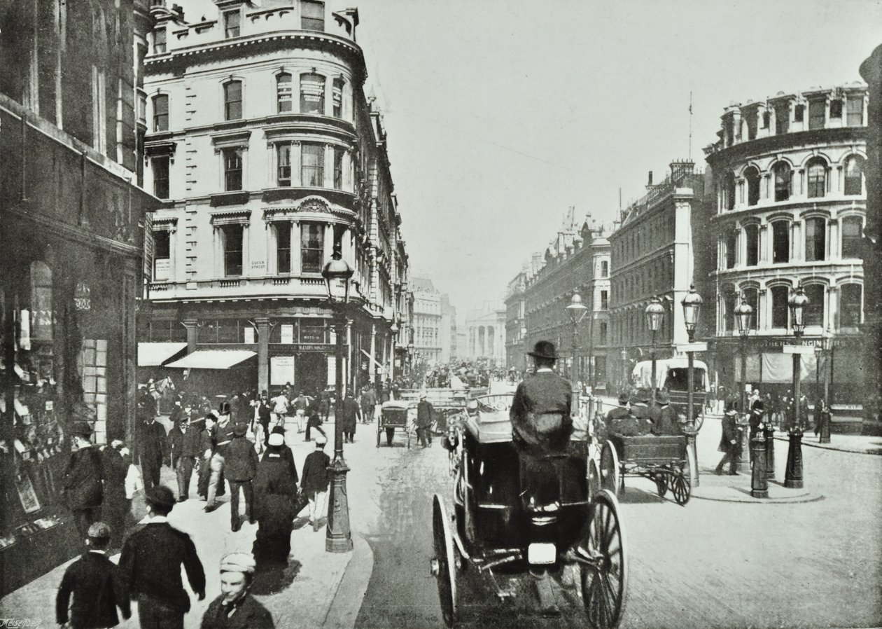 Queen Victoria Street, österut från Queen Street, City of London, 1890 av English Photographer