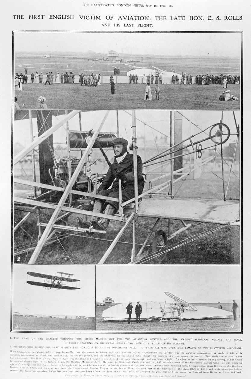 Det första engelska offret för flyget: Late Hon. C.S. Rolls, och hans sista flygning, från The Illustrated London News, 16 juli 1910 av English Photographer