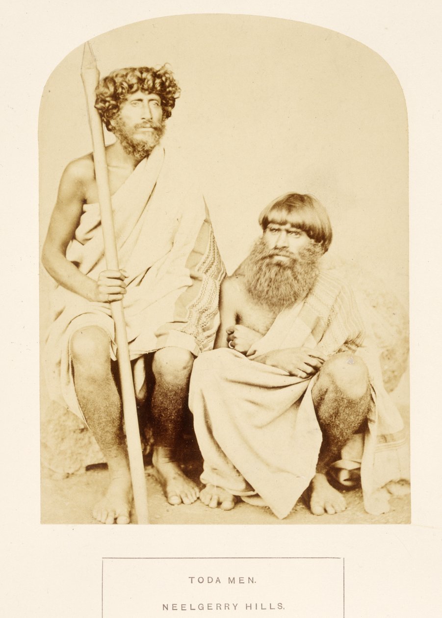Toda Men, Neelgerry Hills, från The People of India, av J. Forbes Watson, publicerad 1868 (albumtryck) av English Photographer