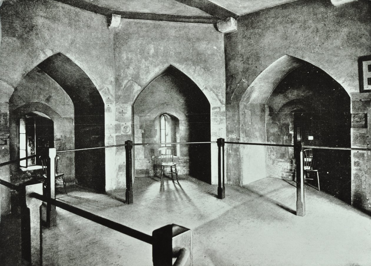 Tower of London, Tower Hill: statligt fängelserum i Beauchamp Tower, 1895 av English Photographer