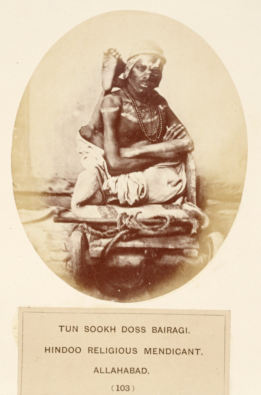 Tun Sookh Doss Bairago, Hindu Religious Mendicant, Allahabad, från The People of India, av J. Forbes Watson, publicerad 1868 (albumtryck) av English Photographer