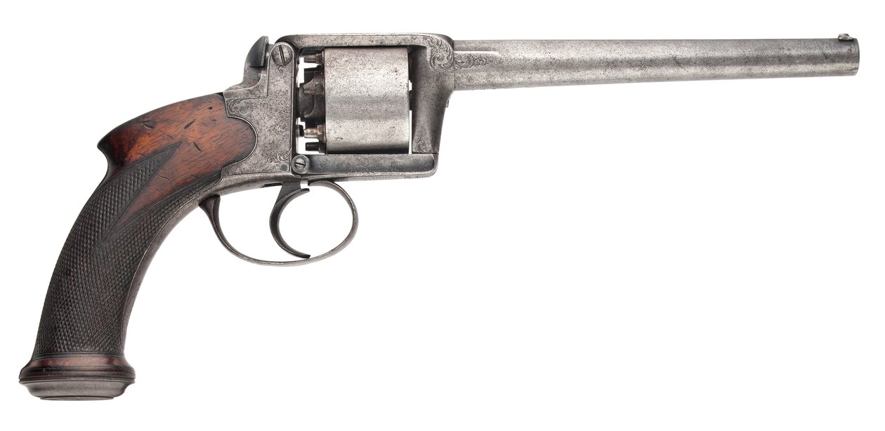 100-Bore Moore & Harris Patent Sex-shot självspännande slagverksrevolver, 1853 av English School