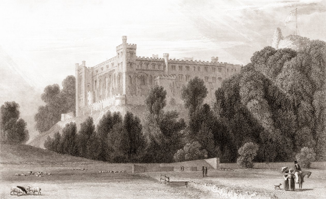 1800-talsvy av Arundel Castle, Arundel, West Sussex, England. Från Churton