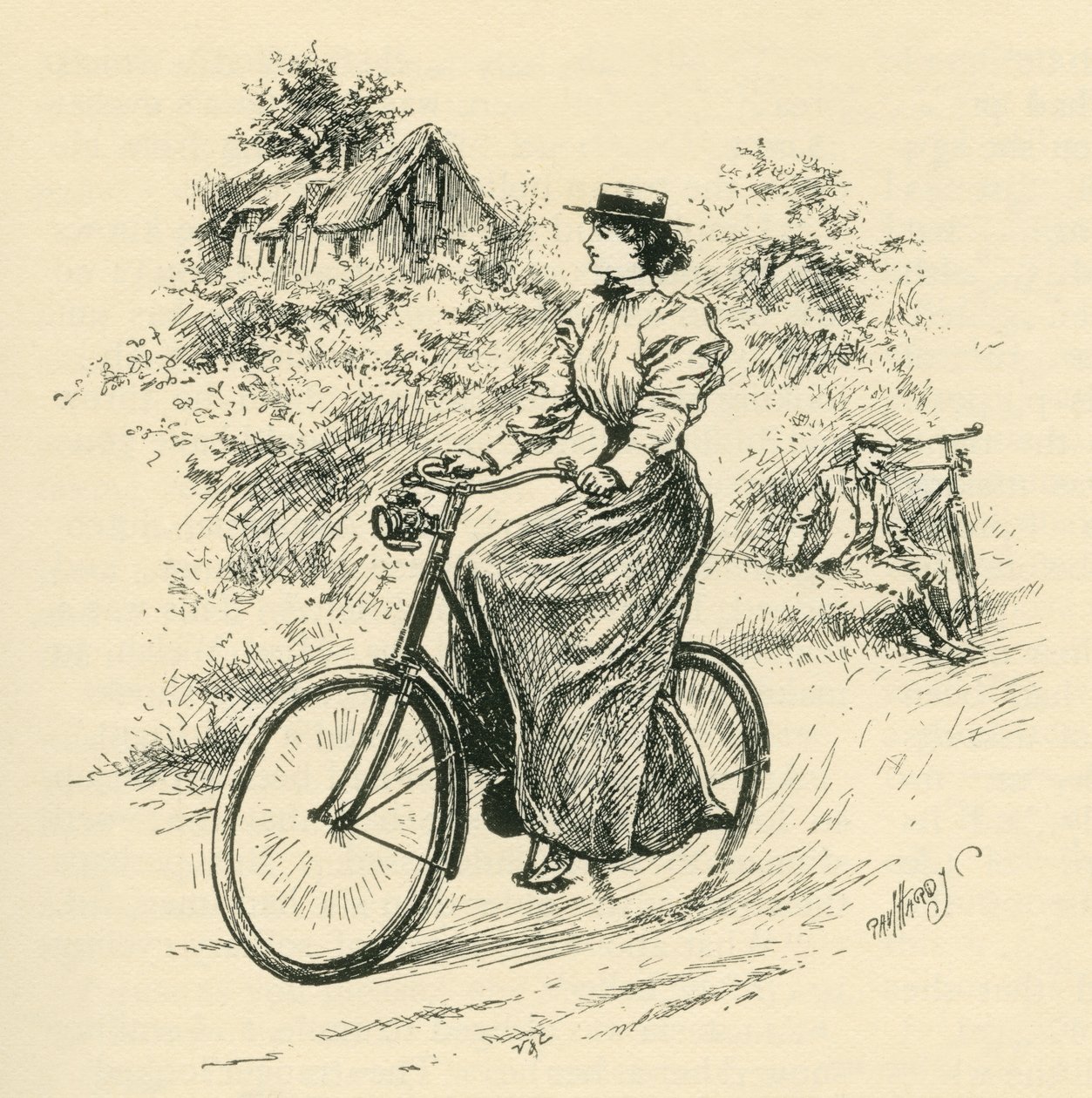 En kvinnlig cyklist från 1800-talet. Från The Strand Magazine publicerad 1897. av English School
