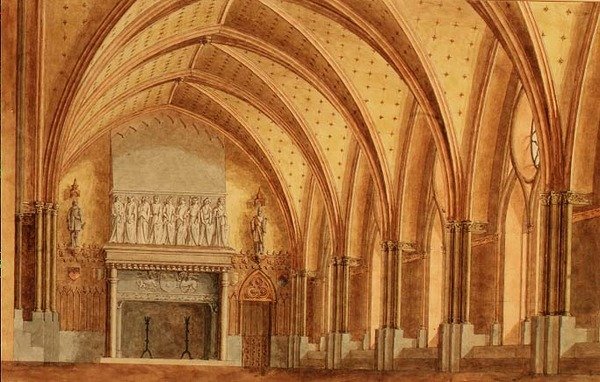 A Baronial Hall, ca 1840 (akvarell) av English School