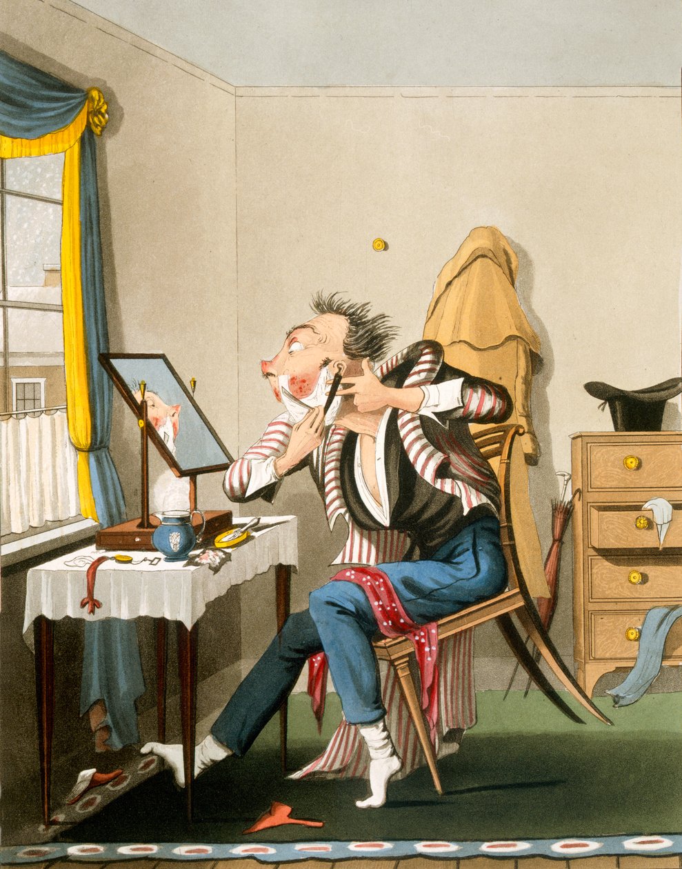 A Blunt Razor, pub. av Hunt, 1827 (färgad etsning) av English School
