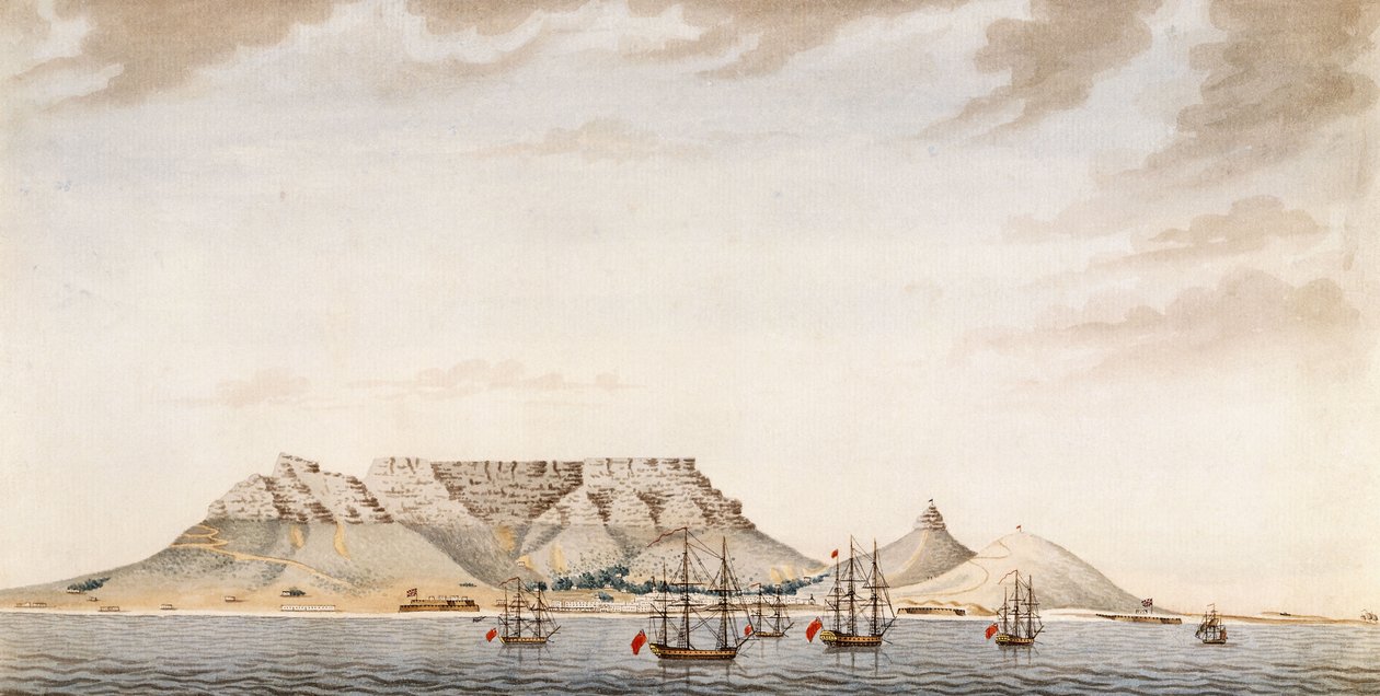 En brittisk flotta i Table Bay, ca 1780 av English School