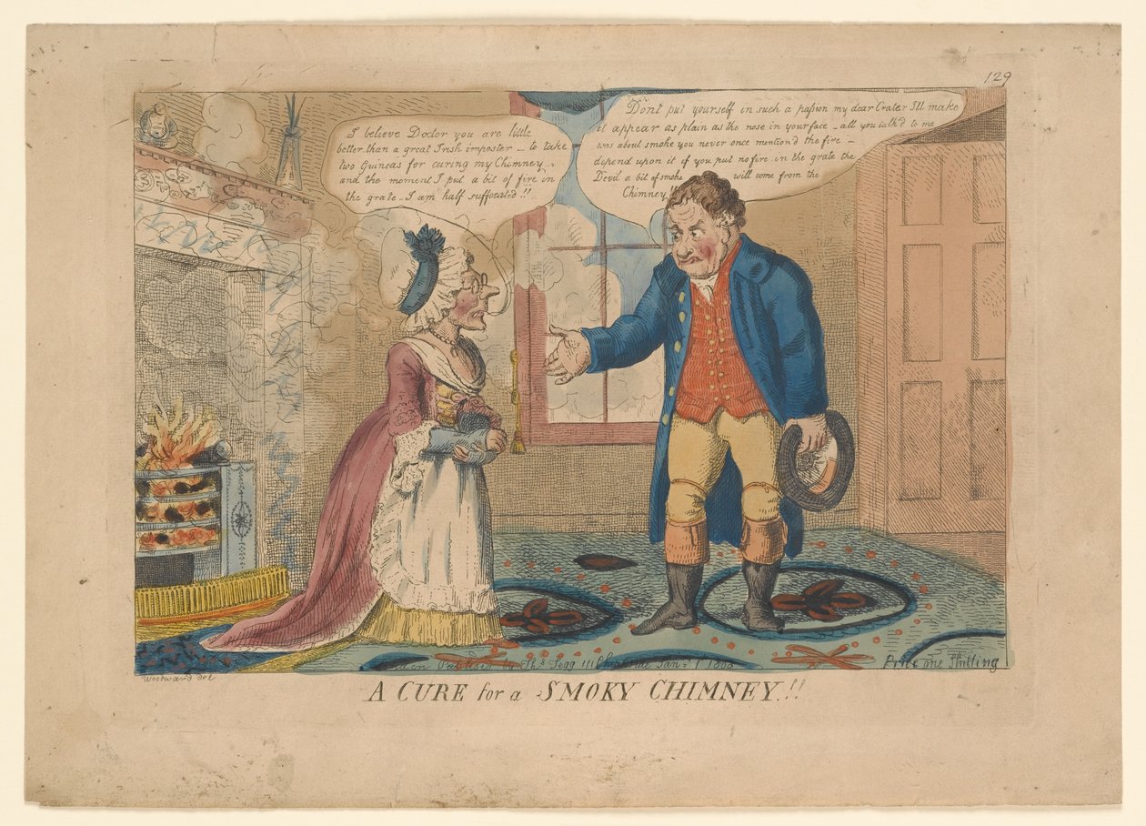 A CURE for a SMOKY CHIMMEY!!, tecknad av G. M. Woodward, 1808 (handfärgad gravyr) av English School