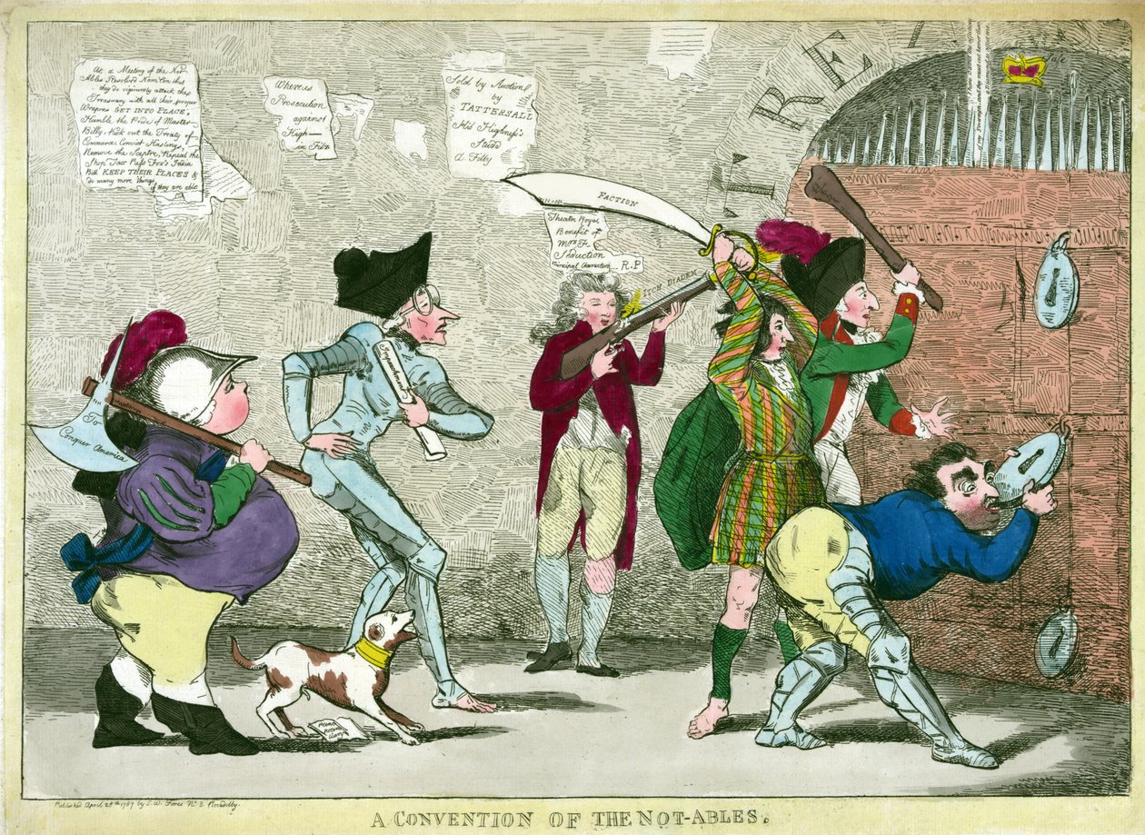 A Convention of the Not-Ables, pub. 1787 (handfärgad gravyr) av English School