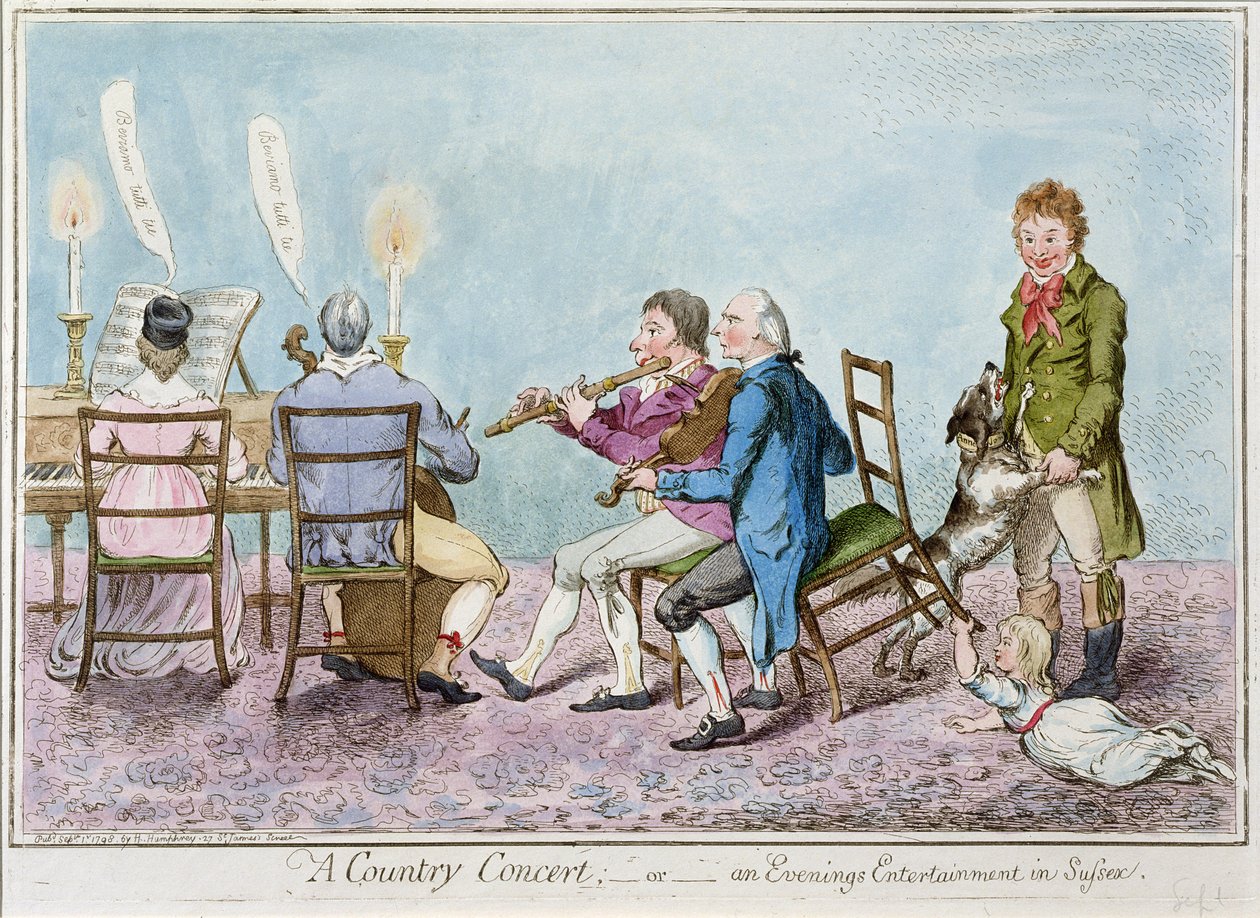 A Country Concert, or an Evenings Entertainment in Sussex, publicerad av Hannah Humphrey 1798 (handfärgad etsning) av English School
