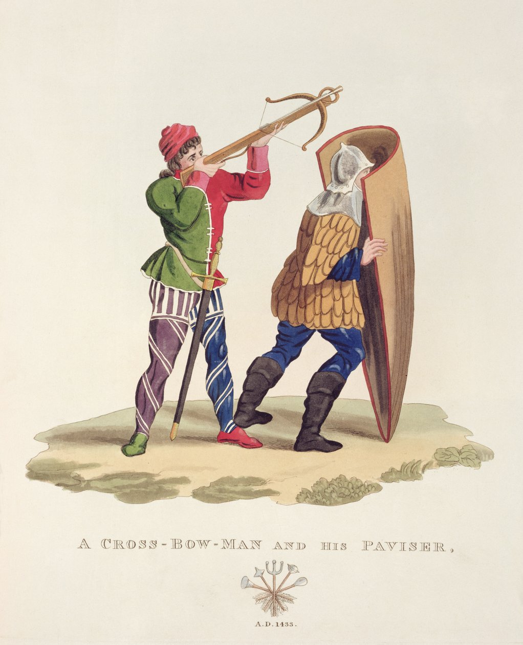 A Cross-bowman and his Paviser, 1433, från Ancient Armor av Samuel Rush Meyrick, 1824 av English School