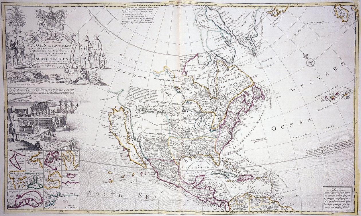 En dubbelsidig karta över Nordamerika, ca 1708-20 av English School