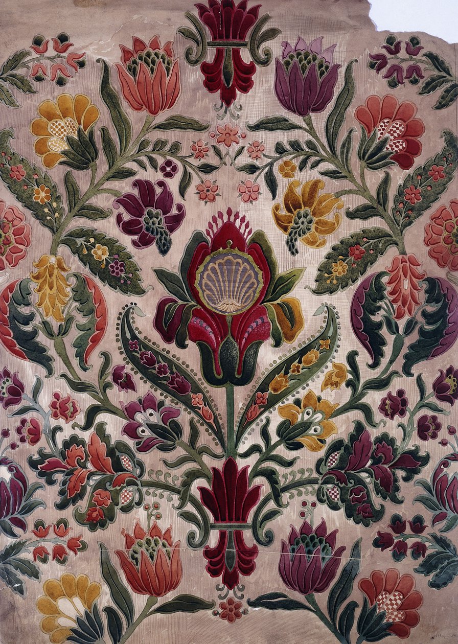 En tecknad serie i fyrfärg av gobeläng, siden eller tapeter, c.1830-40 av English School