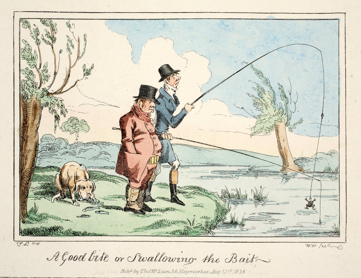 En god tugga eller svälja betet, pub. 1835 (handfärgad gravyr) av English School