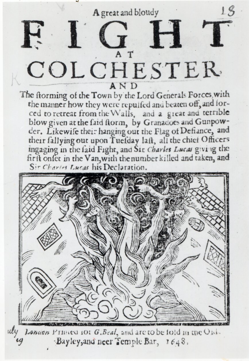 En stor och blodig kamp vid Colchester, tryckt 1648 av English School