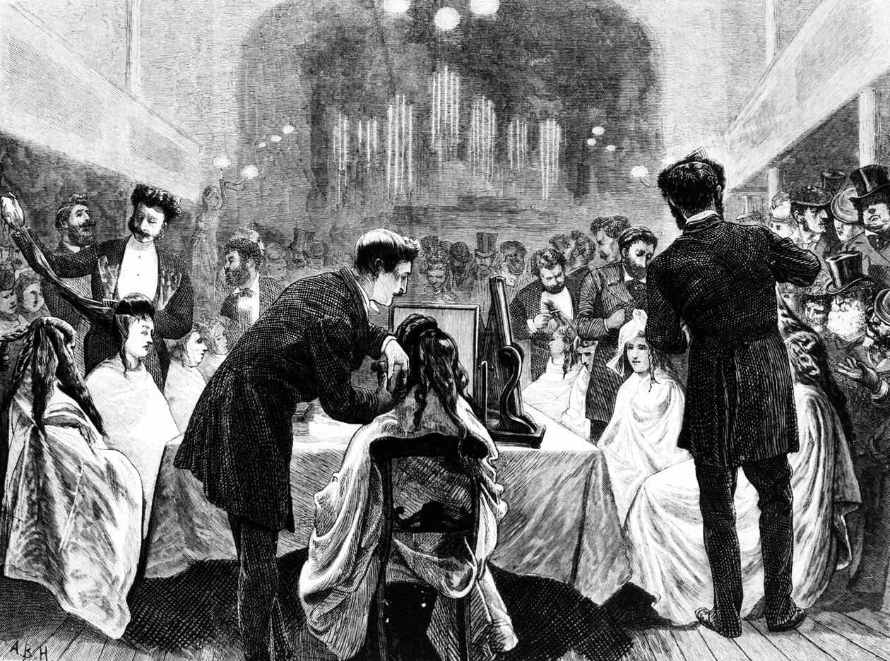 En frisörutställning, 1872 av English School