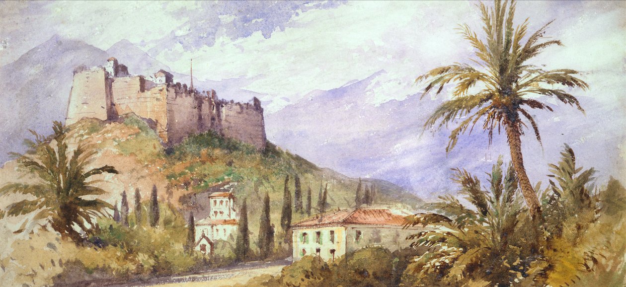 A Hill Fort i Atlasbergen, ca 1860-70 (akvarell på papper) av English School