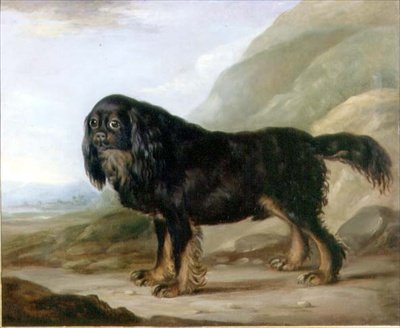 En King Charles Spaniel i ett landskap av English School