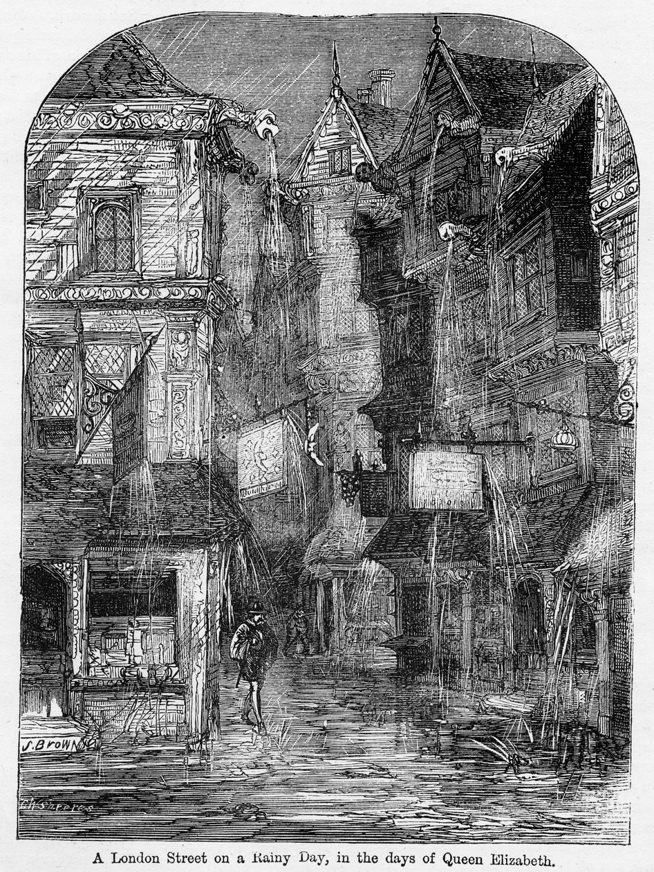 A London Street on a Rainy Day, in the days of Queen Elizabeth, illustration från 