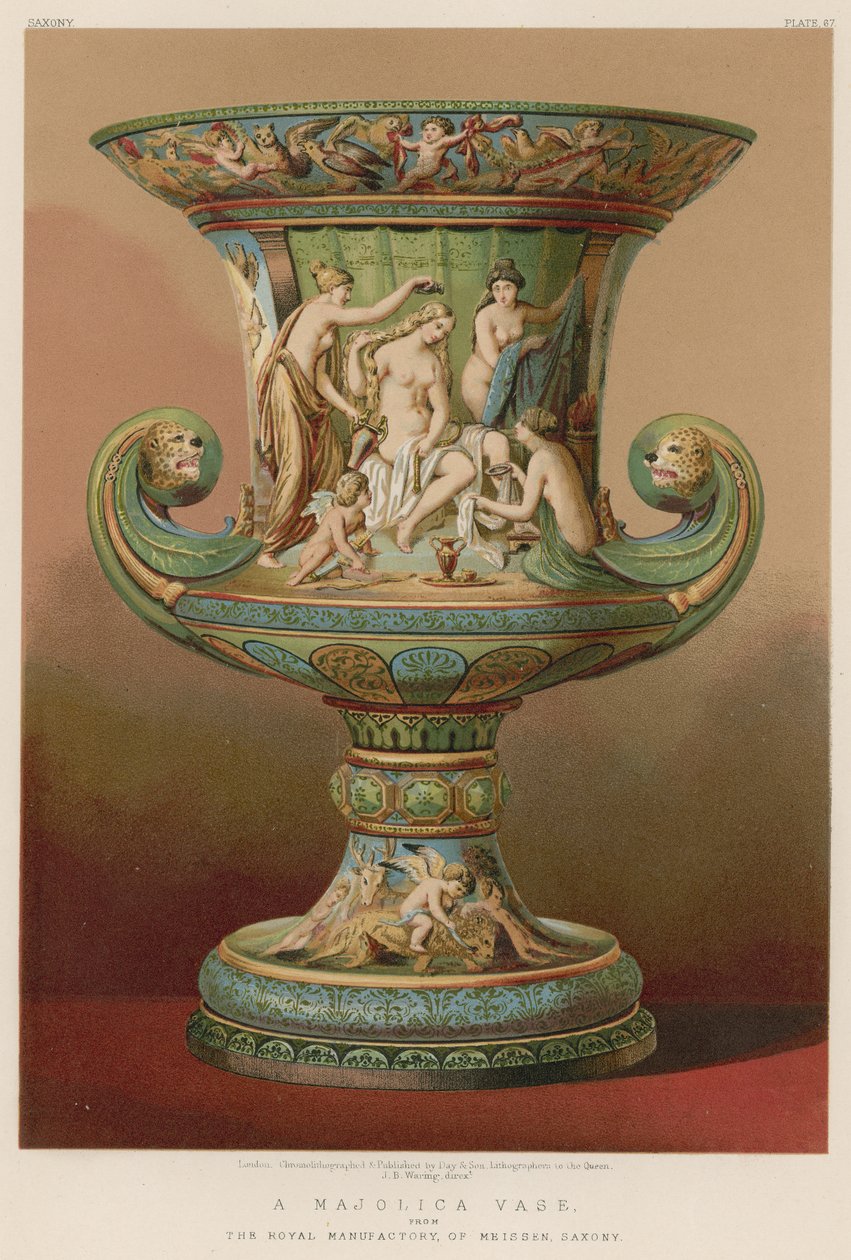 Majolikavas från Kungliga manufakturen i Meissen, Sachsen (chromolitho) av English School
