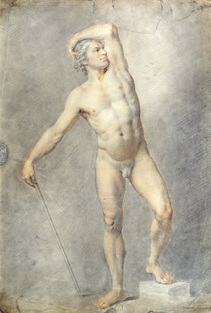 A Male Naken, c.1770 (färgade kritor på papper) av English School