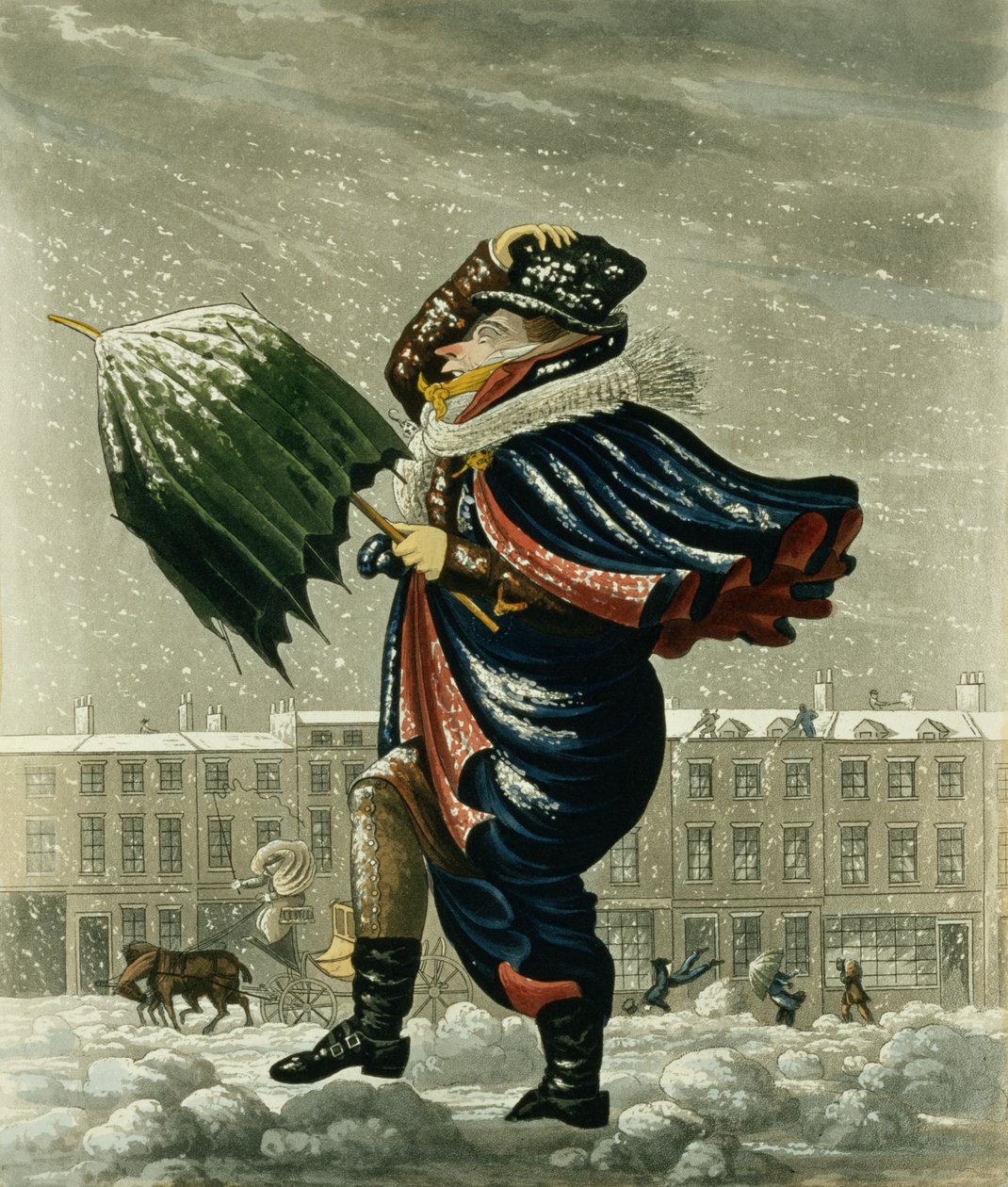 En god jul och ett gott nytt år i London, graverad av G. Hunt, 1827 av English School