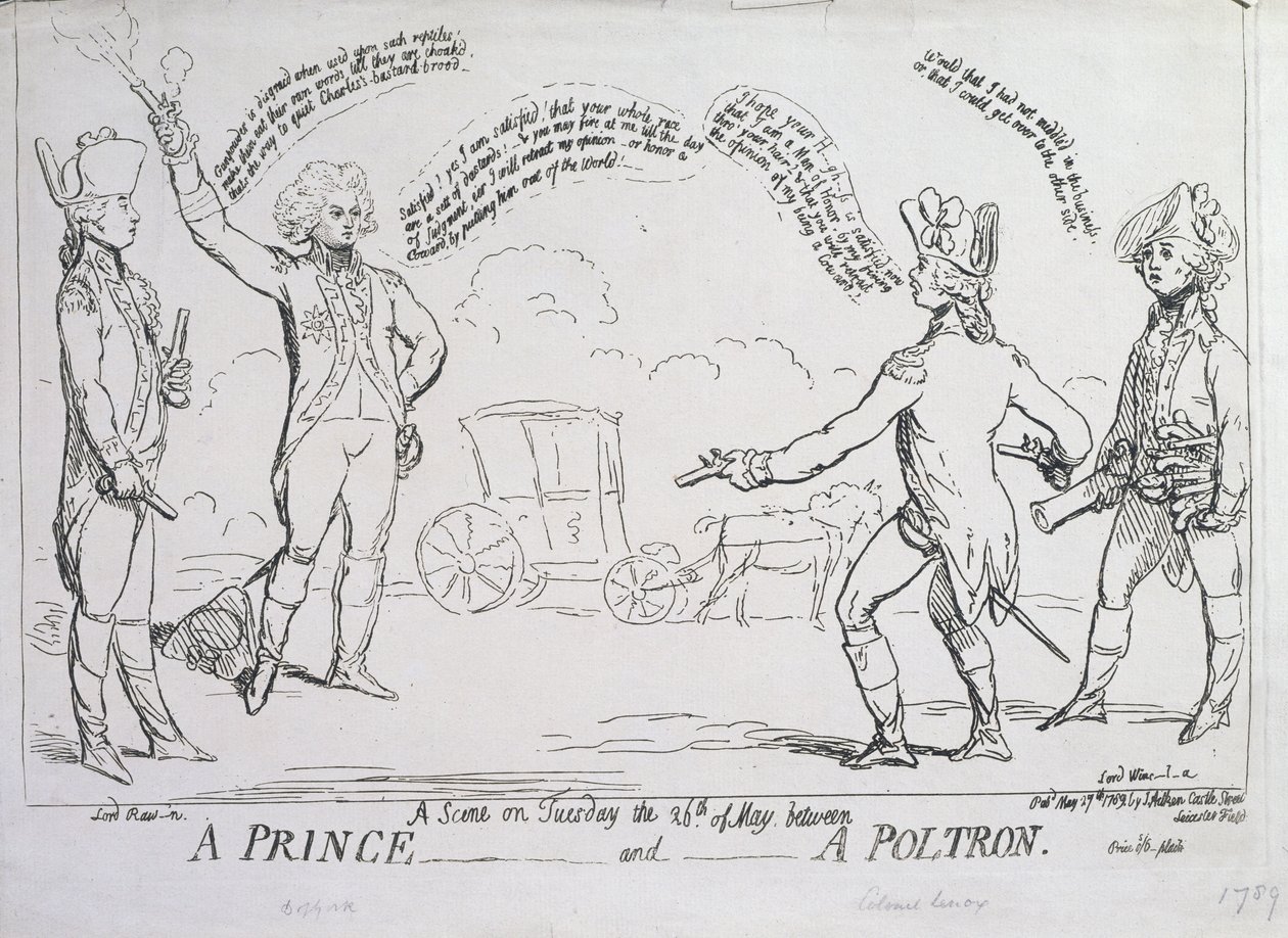 En prins och en poltron, utgiven av J. Aitken 1789 av English School