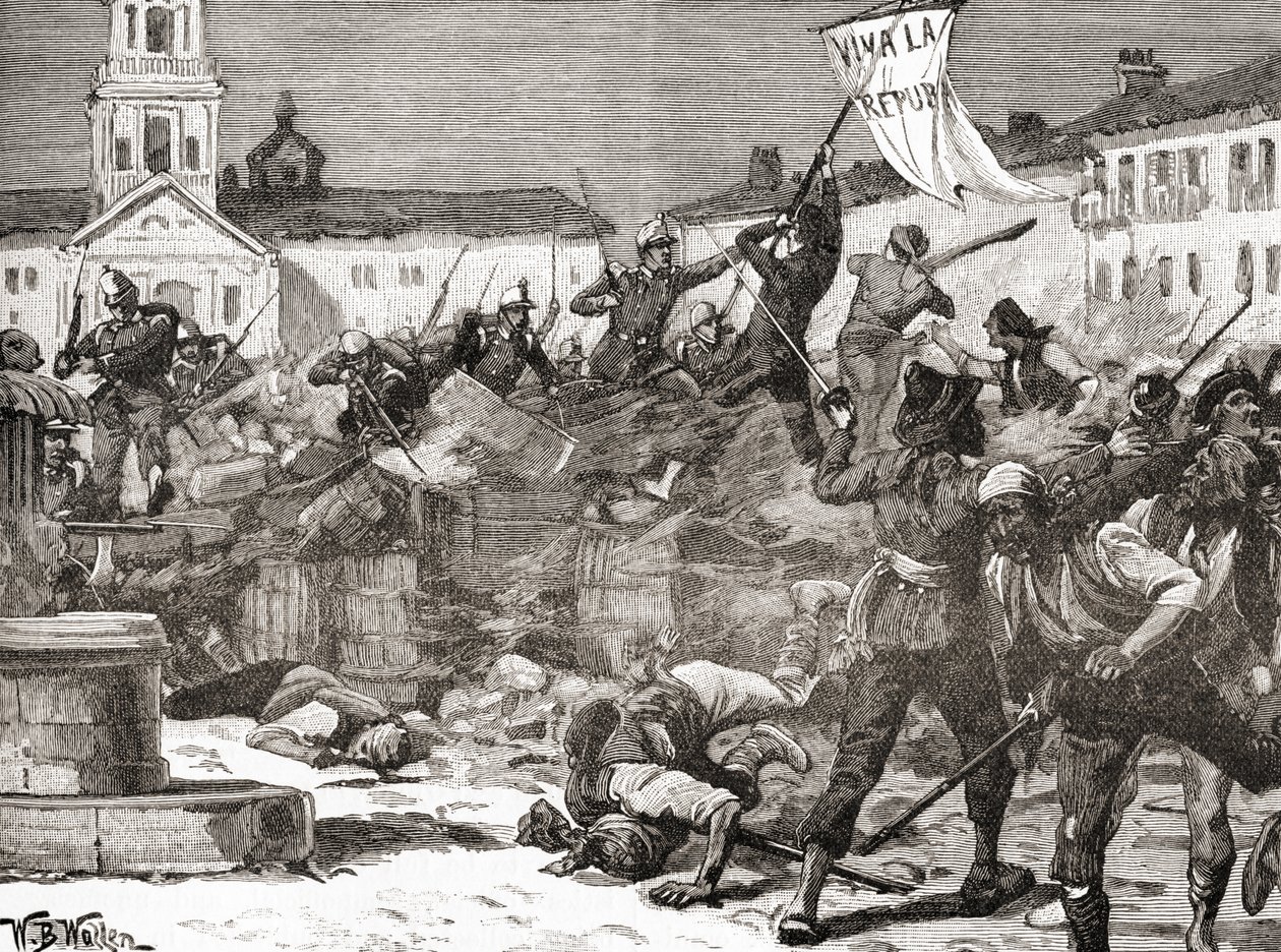 Ett republikanskt uppror i Malaga, Spanien under The Glorious Revolution (La Gloriosa av English School
