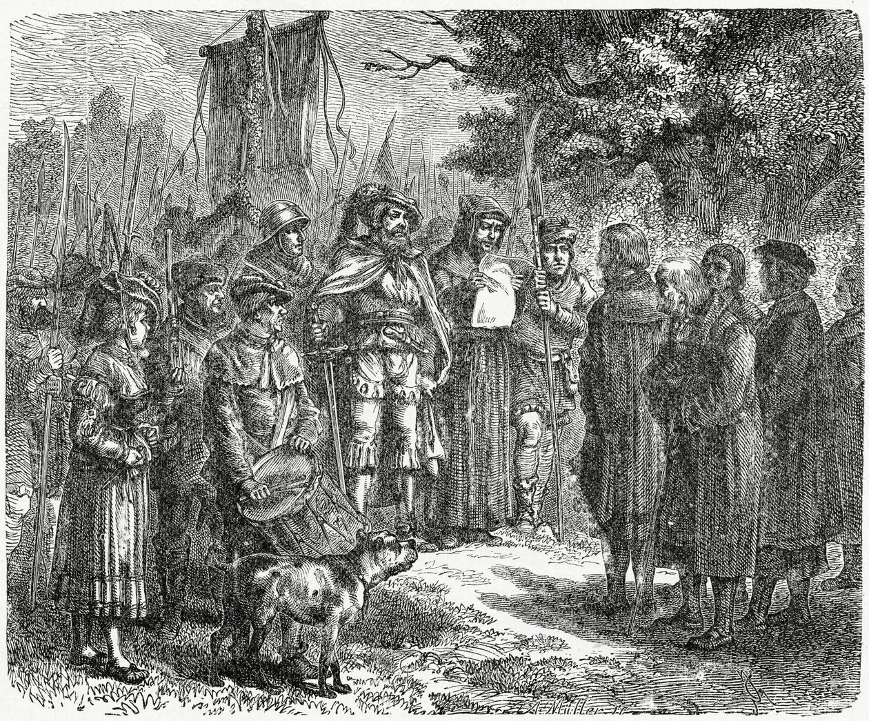 A Robber Knight kräver hyllning, 1882 av English School
