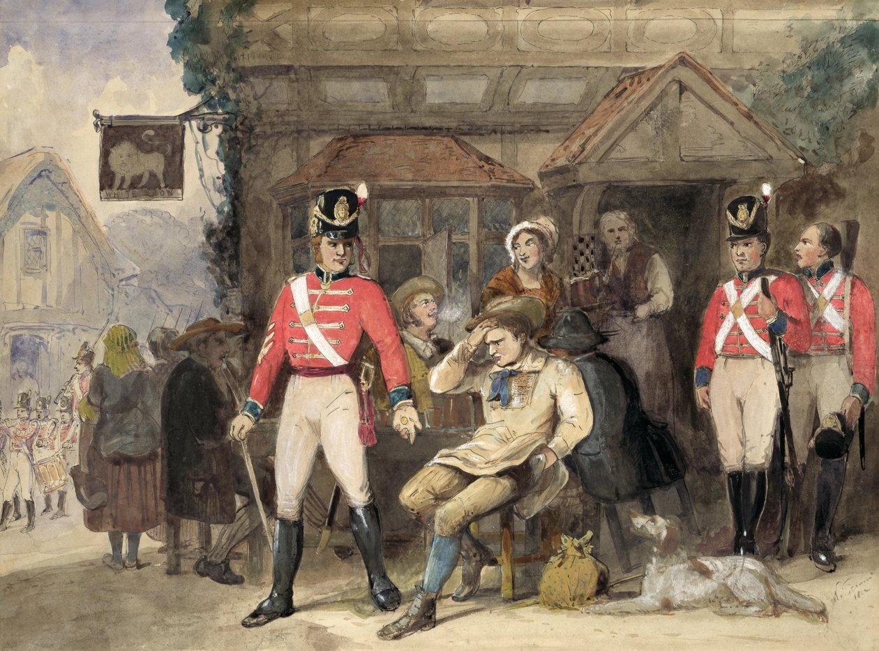 A Shilling for the King, 1812 (wc på papper) av English School