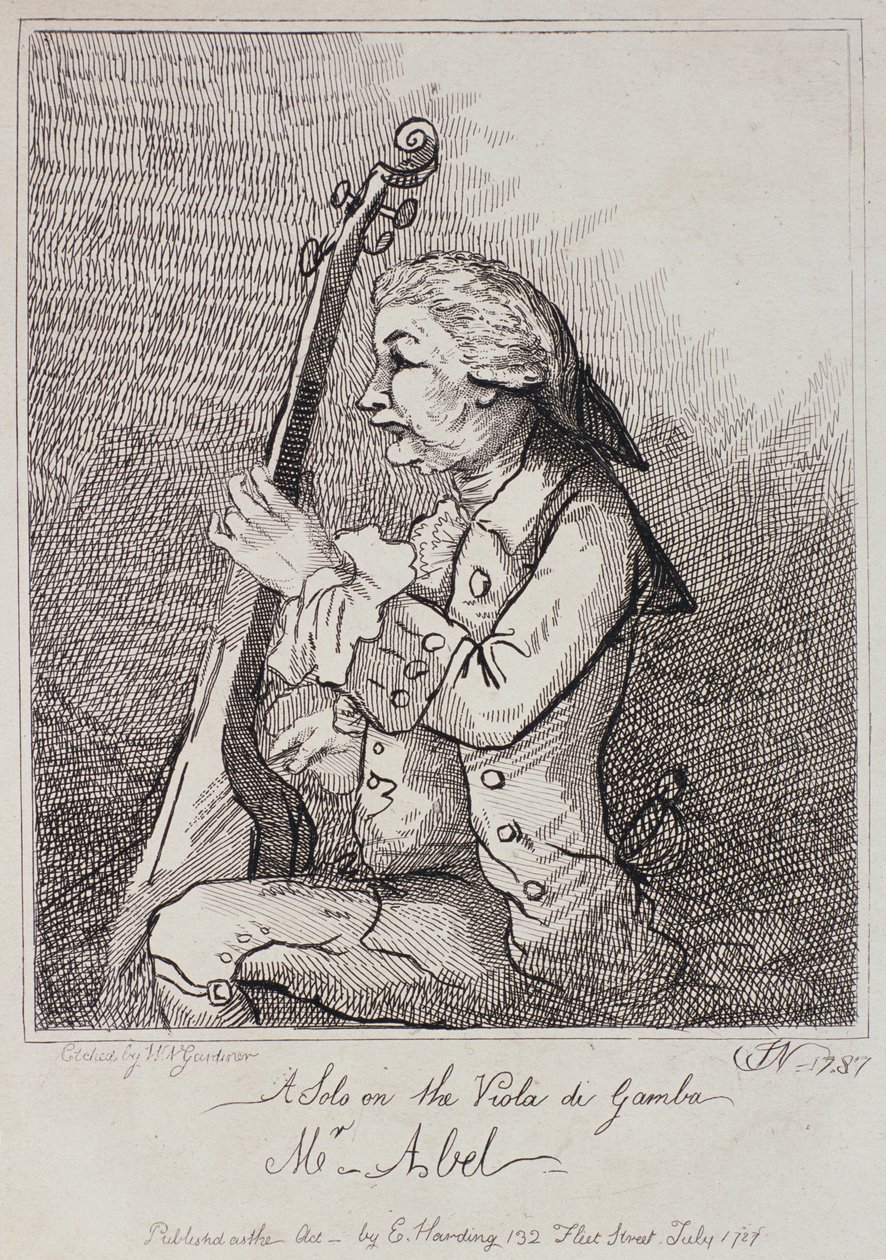 Ett solo på Viola da Gamba, Carl Friedrich Abel (1723-87) graverad av William Nelson Gardiner (1766-1814) 1787 av English School