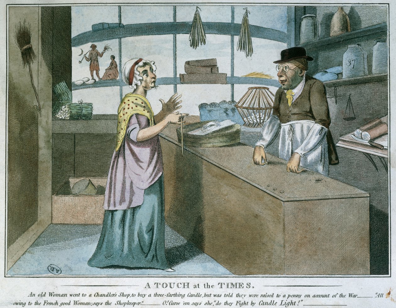 A Touch at the Times, karikatyr av den franska blockaden, mars 1805 av English School