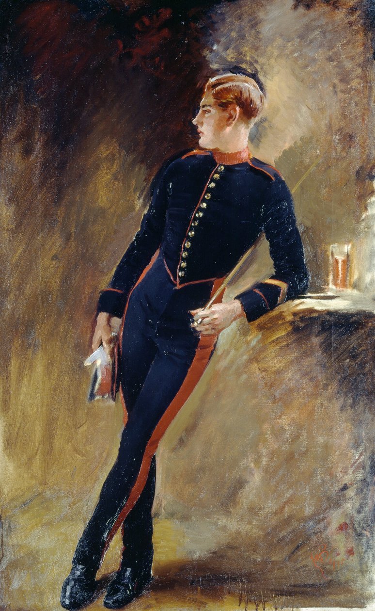 En soldat från Royal Horse Guards i stallklänning, 1915 av English School