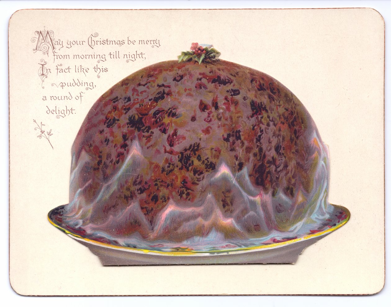 Ett viktorianskt nyårskort av en ung kvinna i änkans ogräs, ca 1880 (färg litho) av English School