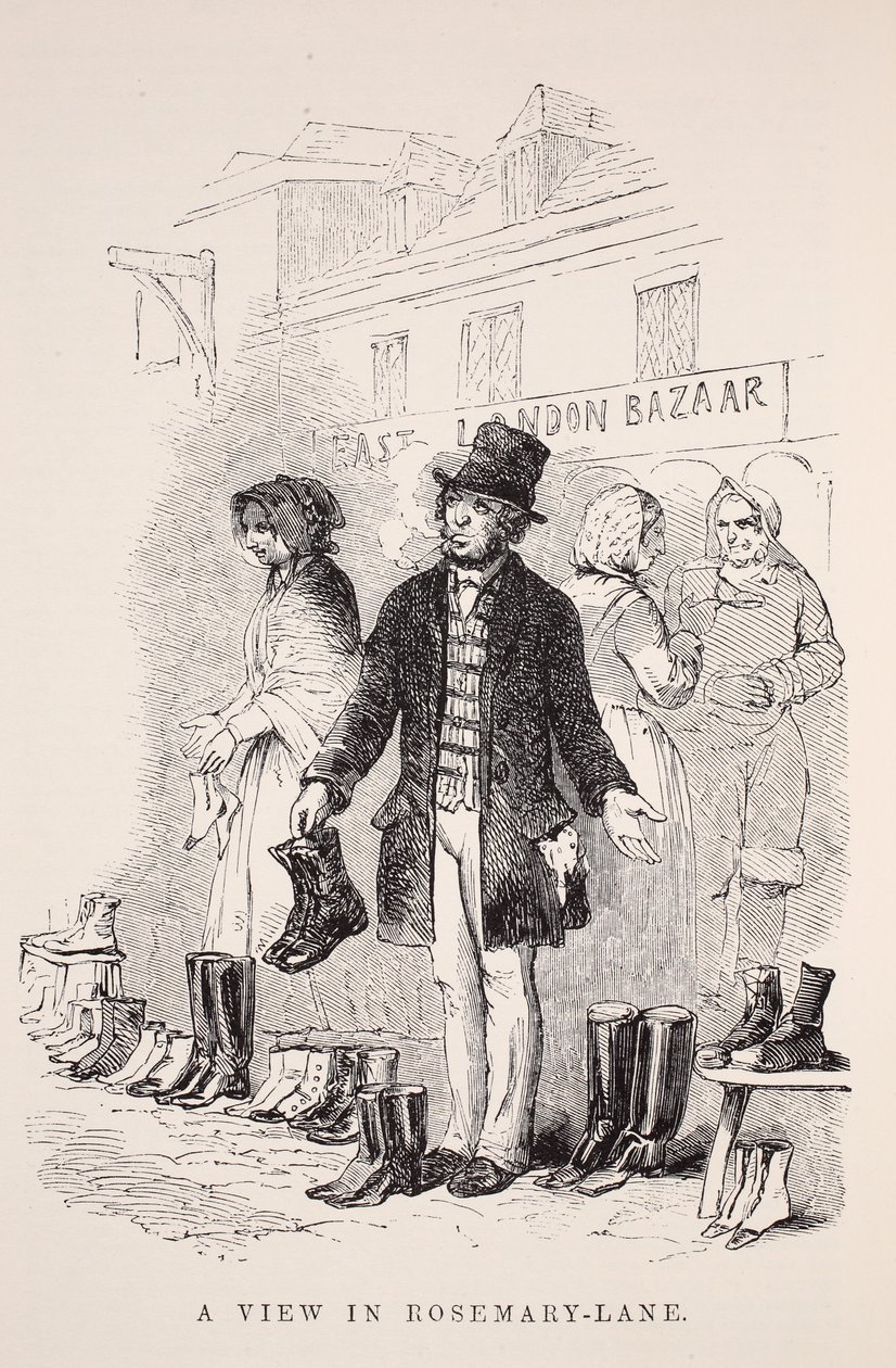 En vy i Rosemary-Lane, illustration från London Labor och London Poor av Henry Mayhew, pub. 1862 av English School