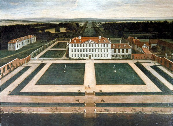 A View of Capesthorne Hall, Cheshire, ca 1730 (olja på duk) av English School